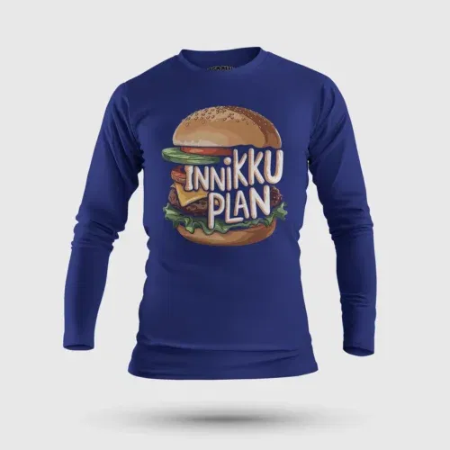 Innikki plan - burger men/unisex long sleeve t-shirt in royal blue color