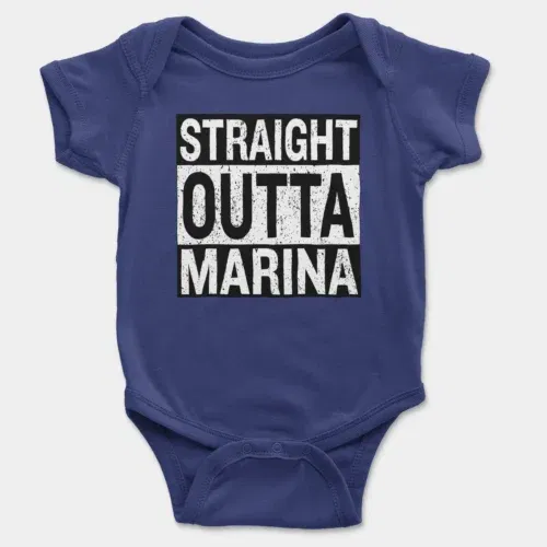 Straight outta marina onesie/romper in royal blue color