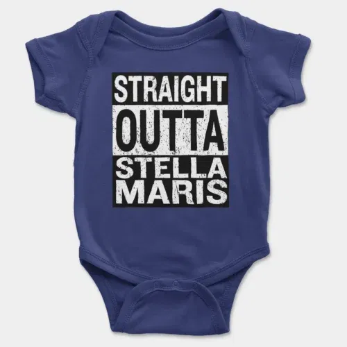 Straight outta stella maris onesie/romper in royal blue color