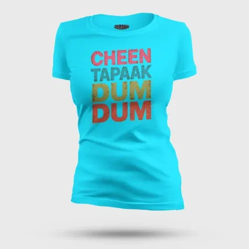 Cheen tapaak dum dum women's t-shirt in skyblue color