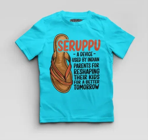 Seruppu - a device used by indian parents boys round neck t-shirt in skyblue color