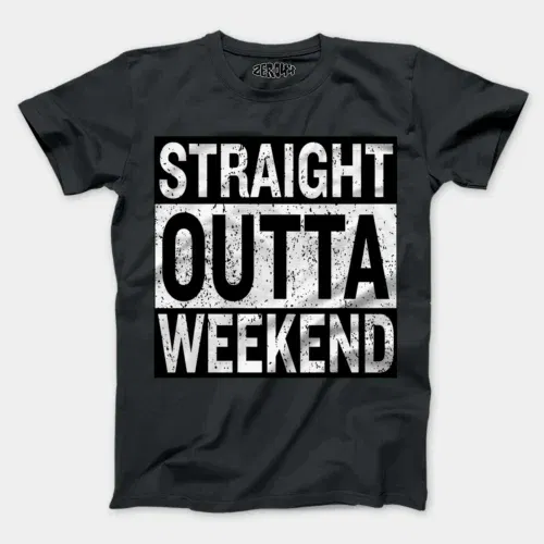 Straight outta weekend men/unisex t-shirt in steel grey color