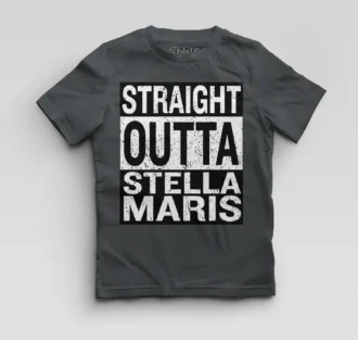 Straight Outta Stella Maris Boys Round Neck T-Shirt in Steel Grey Color