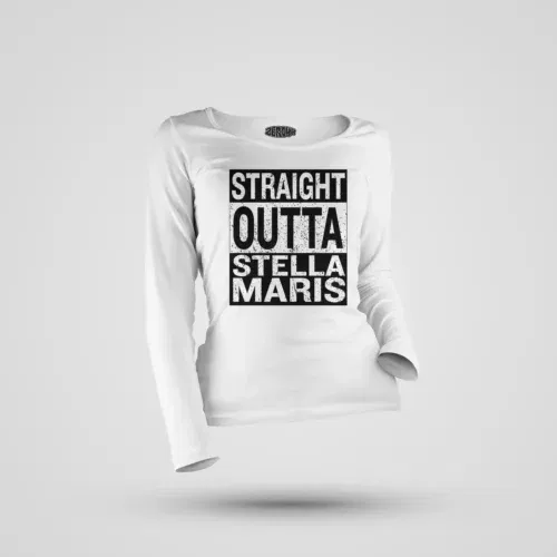 Straight outta stella maris women's long sleeve t-shirt in white color