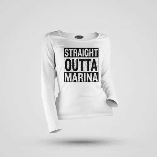 Straight outta marina women's long sleeve t-shirt in white color