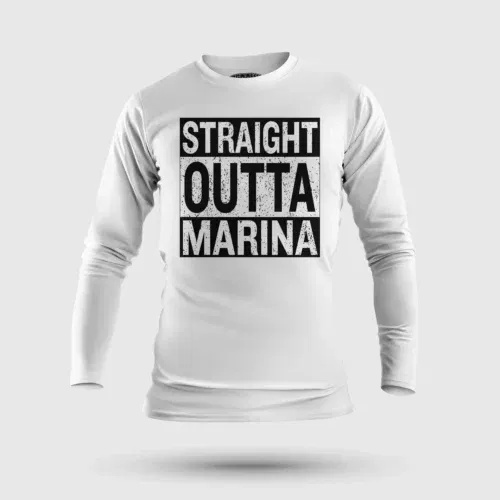 Straight outta marina men/unisex long sleeve t-shirt in white color