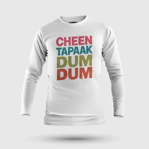 Cheen tapaak dum dum men/unisex long sleeve t-shirt in white color