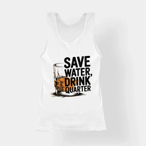 Save water drink quarter women's tank top in white color