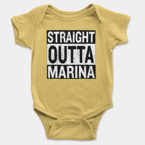 Straight outta marina onesie/romper in yellow color