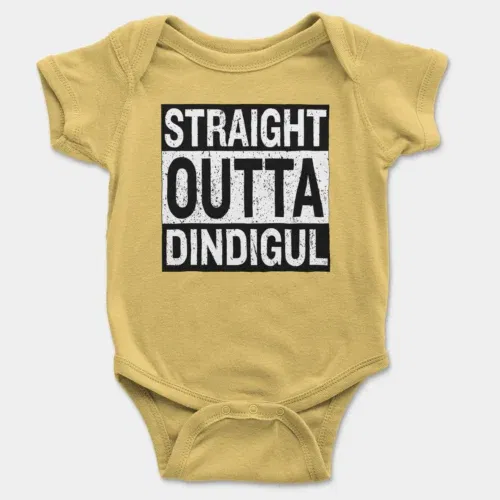 Straight outta dindigul onesie/romper in yellow color