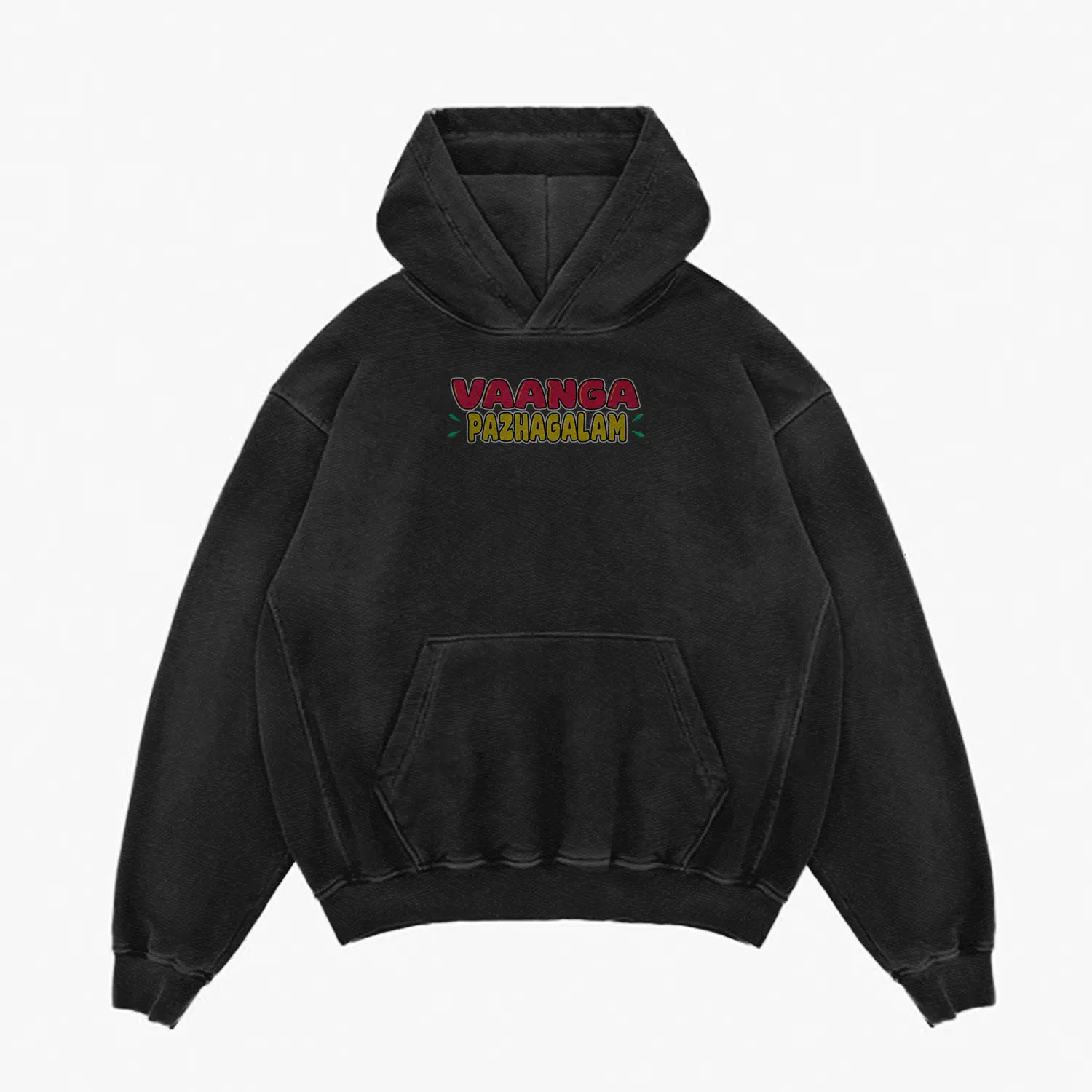 Vaanga Pazhagalam Men/Unisex Acid Wash Hoodie in Black Color