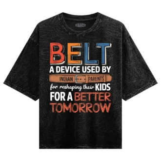 Belt A Device Dark Men/Unisex Acid Wash Oversized T-Shirt in Black Color