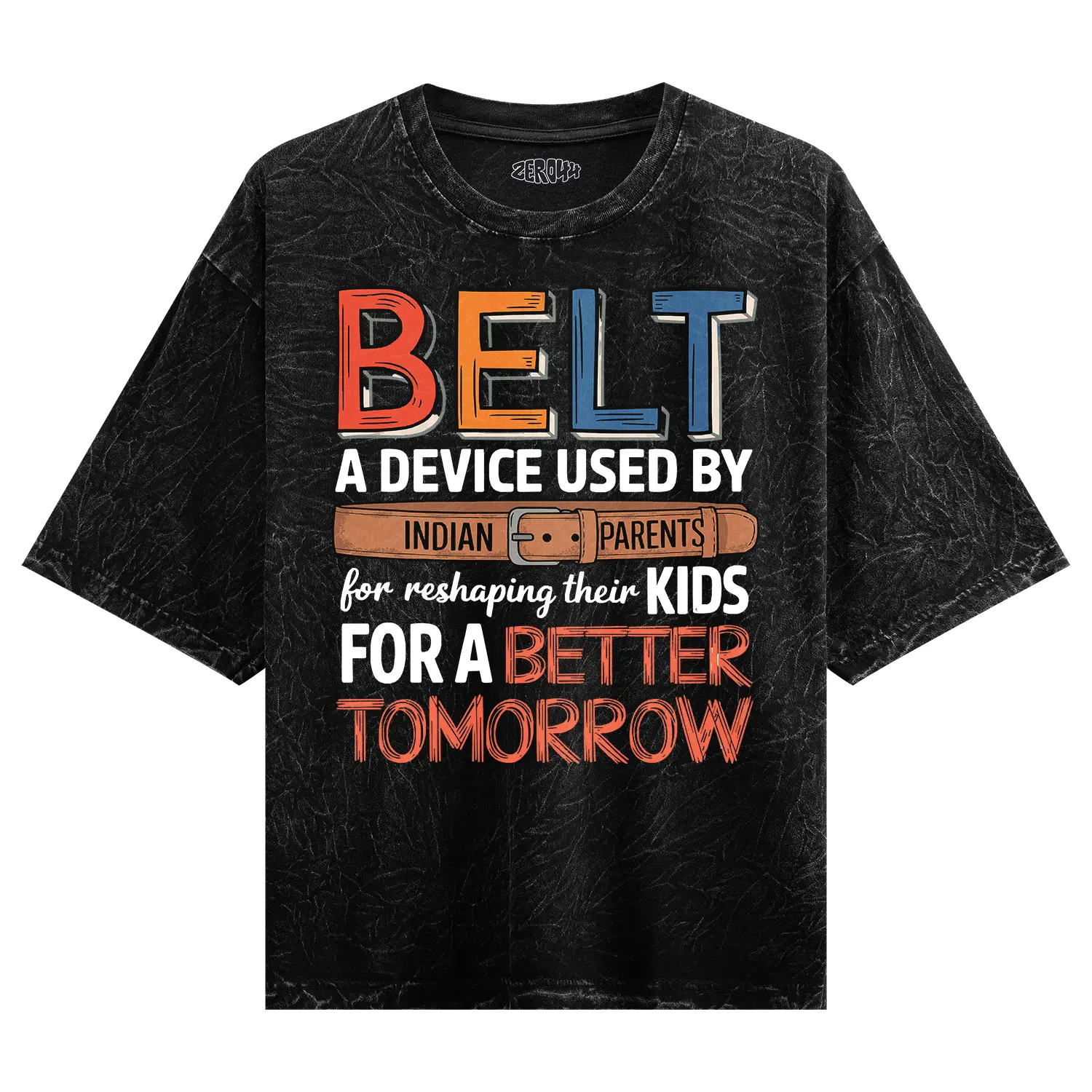 Belt A Device Dark Men/Unisex Acid Wash Oversized T-Shirt in Black Color