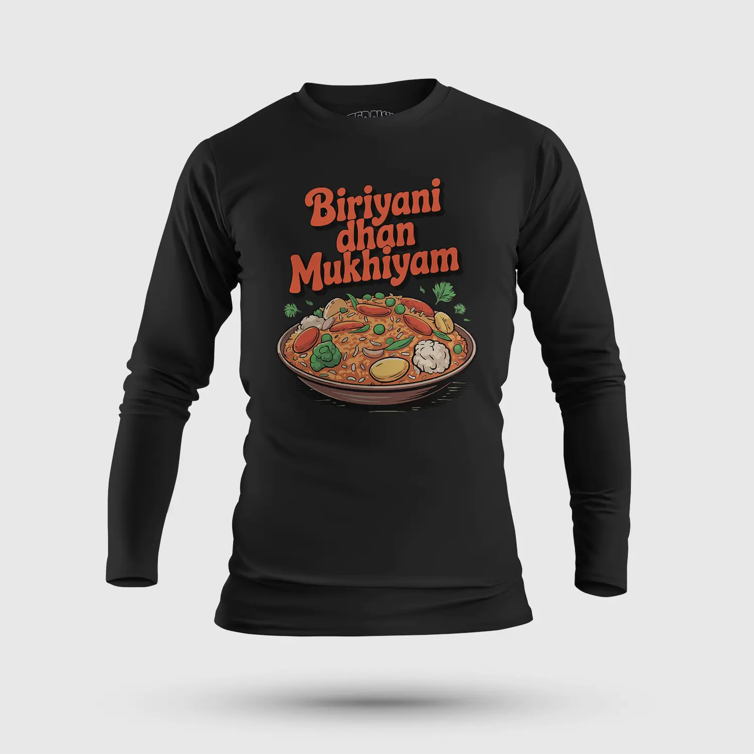 Biriyani Dhan Mukhiyam Veg Men/Unisex Long Sleeve T-Shirt in Black Color
