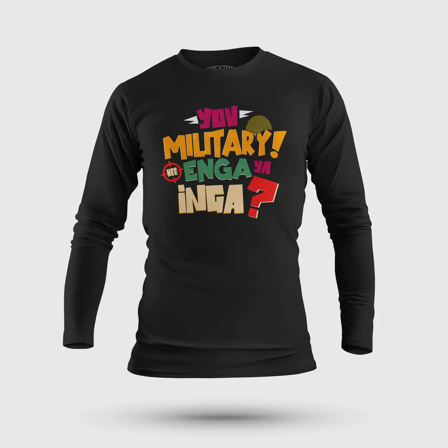Yov Military, Nee Enga Ya Inga Men/Unisex Long Sleeve T-Shirt in Black Color