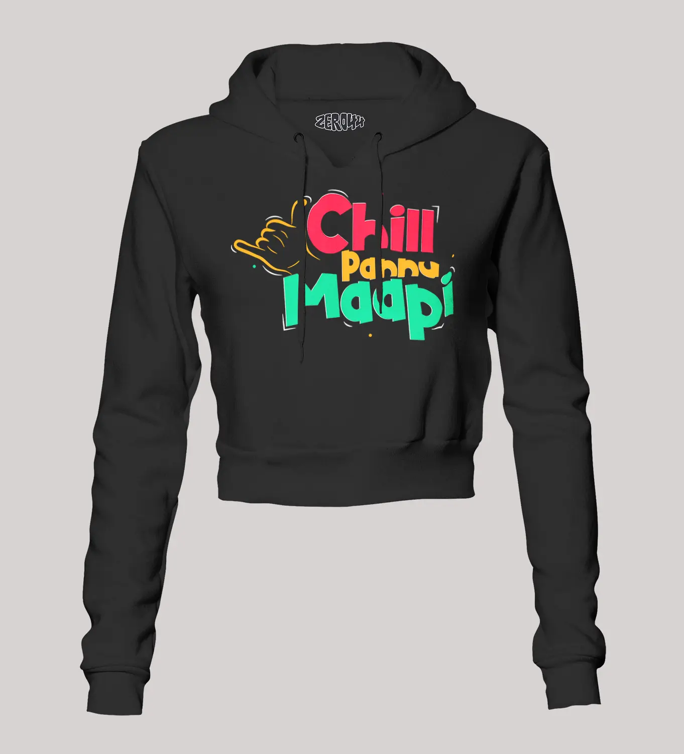 Chill Pannu Maapi Women's Crop Hoodies in Black Color