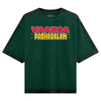 Vaanga Pazhagalam Men/Unisex Acid Wash Oversized T-Shirt in Bottle Green Color