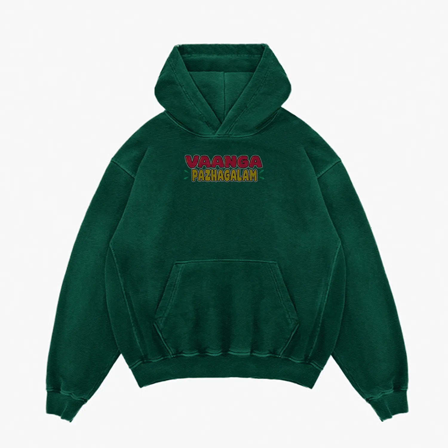Vaanga Pazhagalam Men/Unisex Acid Wash Hoodie in Bottle Green Color