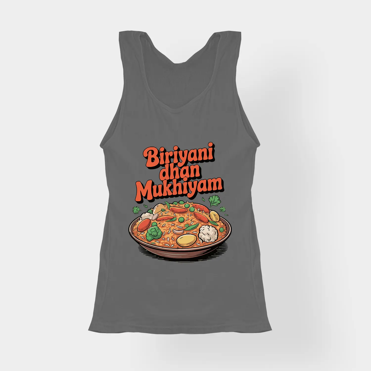 Biriyani Dhan Mukhiyam Veg Women's Tank Top in Charcoal Melange Color