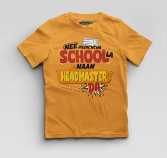 Nee Padicha School La Naan Headmaster Da Boys Round Neck T-Shirt in Golden Yellow Color