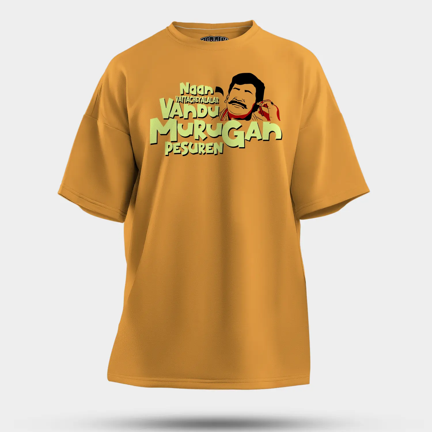Naan Vattacheyalalar Vandu Murugan Pesuren Men/Unisex Oversized T-Shirt in Golden Yellow Color