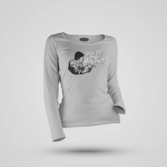 You Go Man, Why Me Women's Long Sleeve T-Shirt in Grey Melange Color