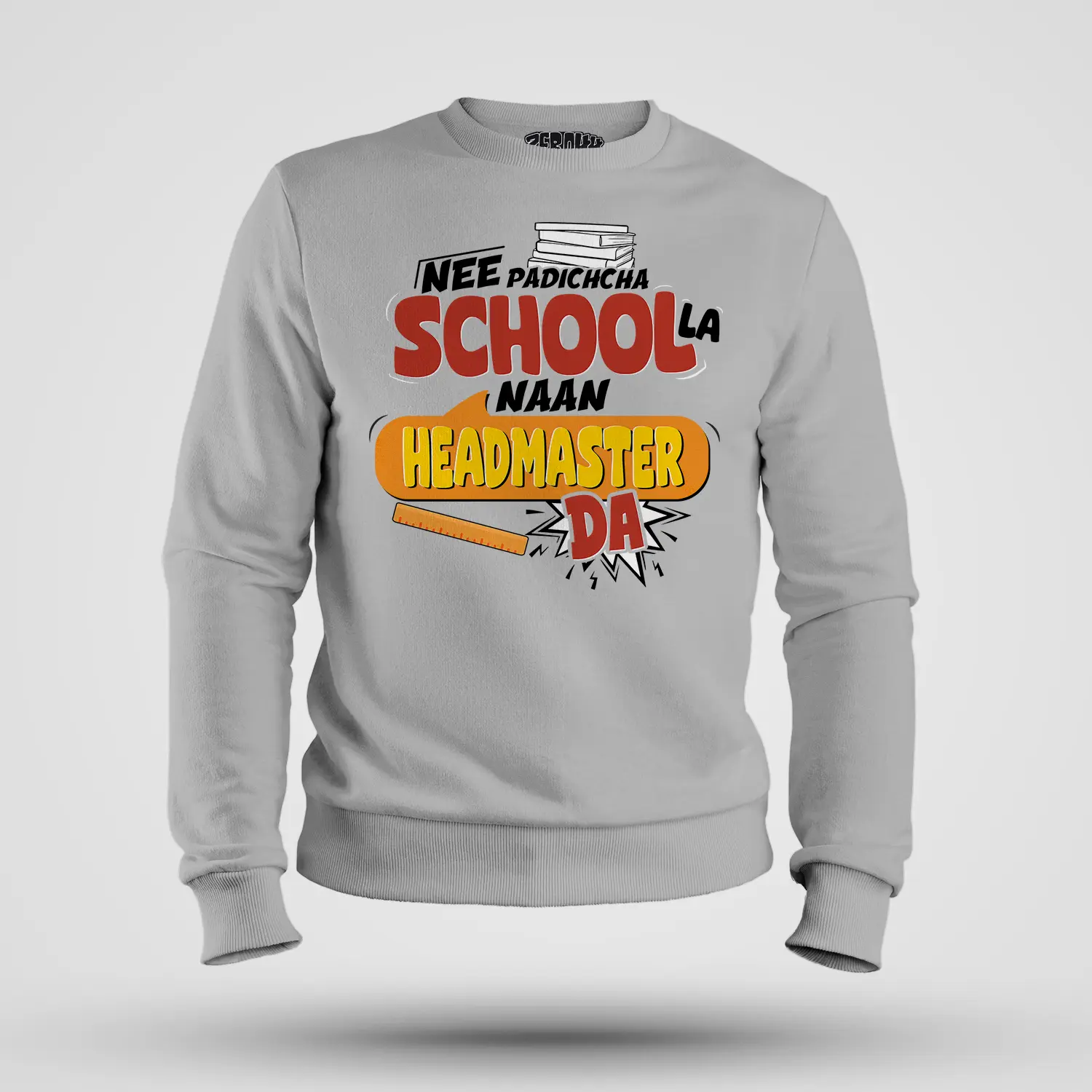Nee Padicha School La Naan Headmaster Da Men/Unisex Sweatshirt in Grey Melange Color