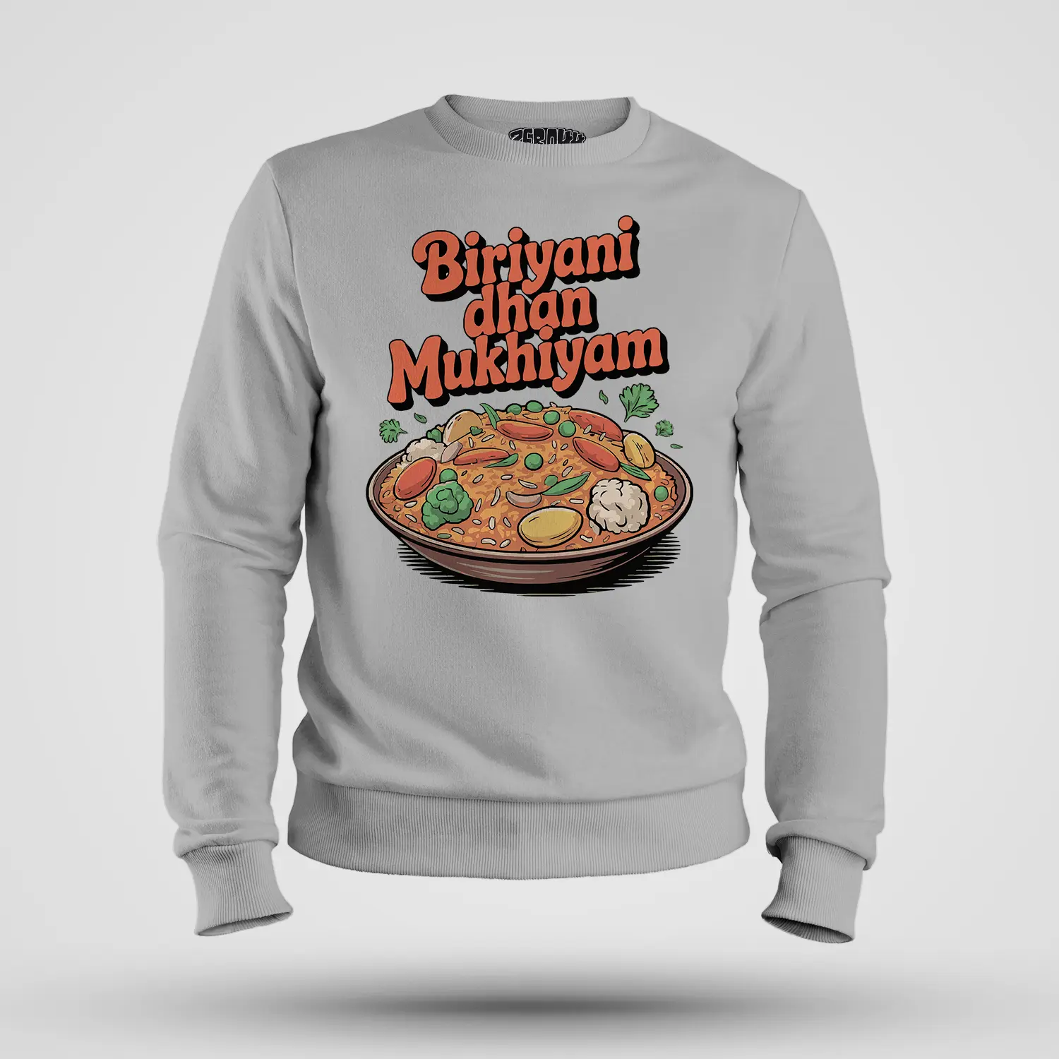 Biriyani Dhan Mukhiyam Veg Men/Unisex Sweatshirt in Grey Melange Color