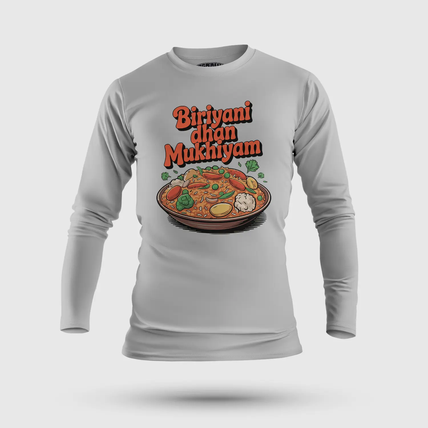 Biriyani Dhan Mukhiyam Veg Men/Unisex Long Sleeve T-Shirt in Grey Melange Color