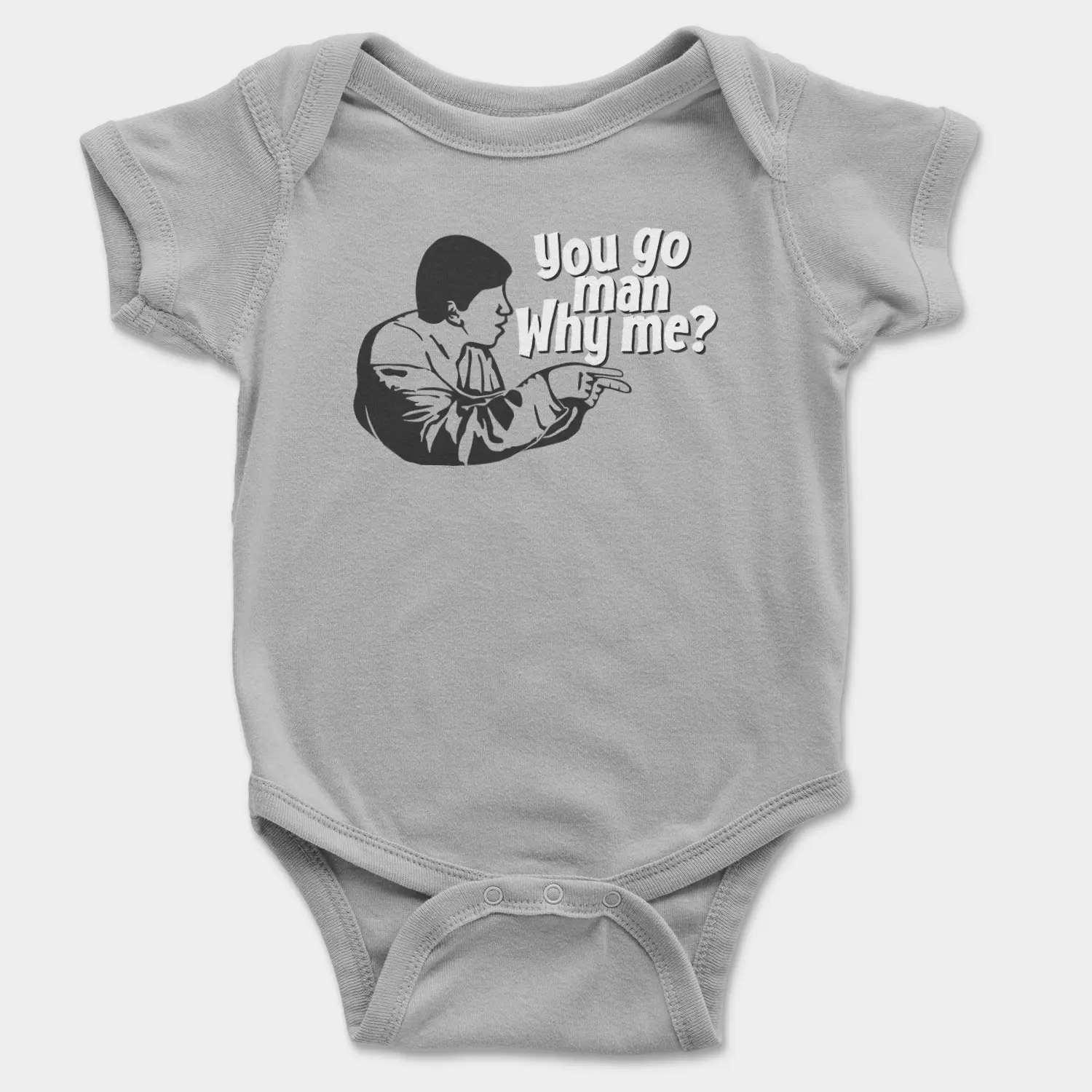 You Go Man, Why Me Onesie/Romper in Grey Melange Color