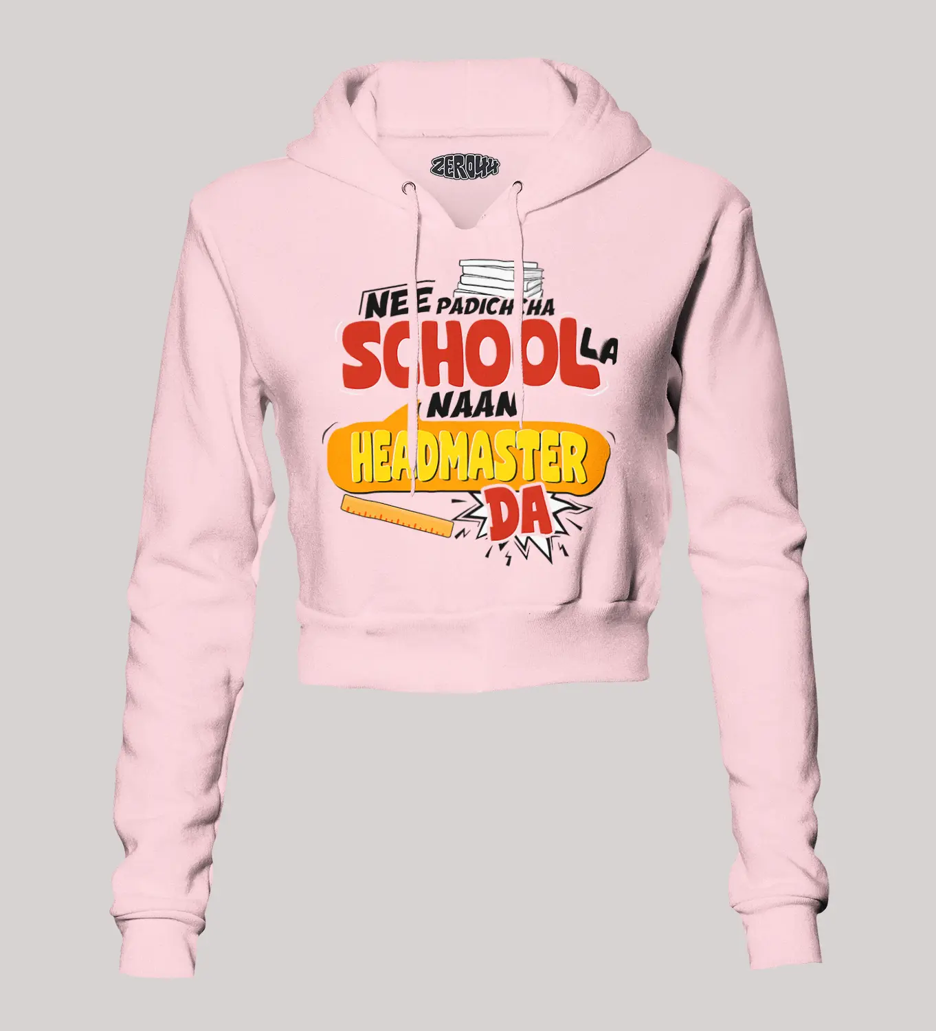 Nee Padicha School La Naan Headmaster Da Women's Crop Hoodies in Light Baby Pink Color