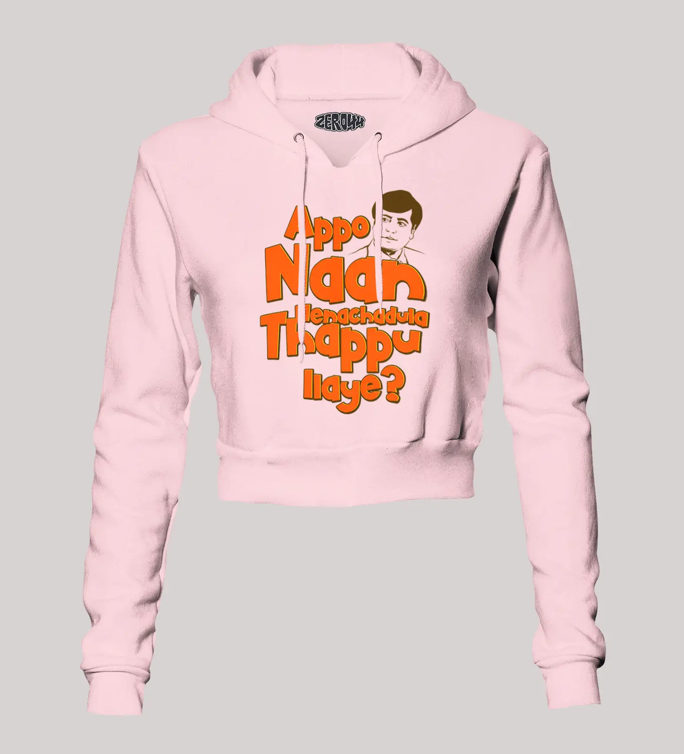 Appo Naan Nenachadula Thappu Ilaye Women's Crop Hoodies in Light Baby Pink Color