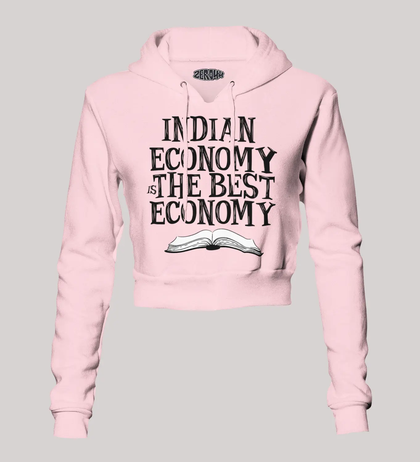Indian Economy Is The Best Economy Women's Crop Hoodies in Light Baby Pink Color