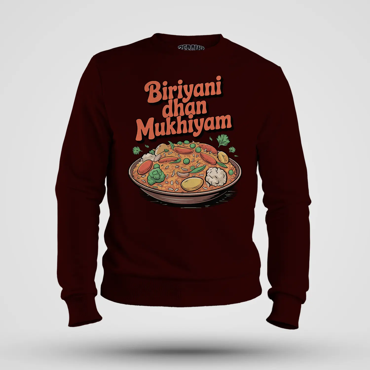 Biriyani Dhan Mukhiyam Veg Men/Unisex Sweatshirt in Maroon Color