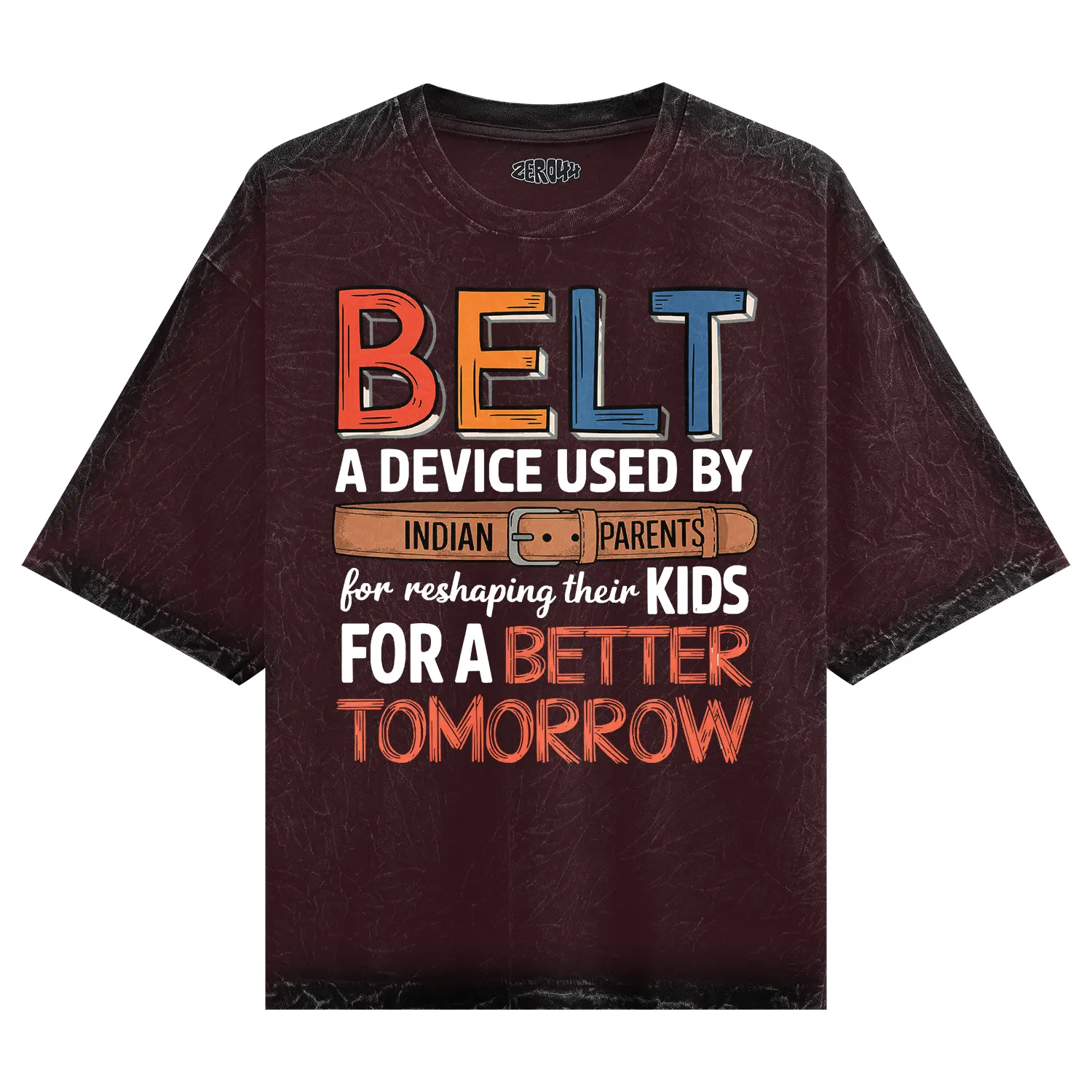 Belt A Device Dark Men/Unisex Acid Wash Oversized T-Shirt in Maroon Color
