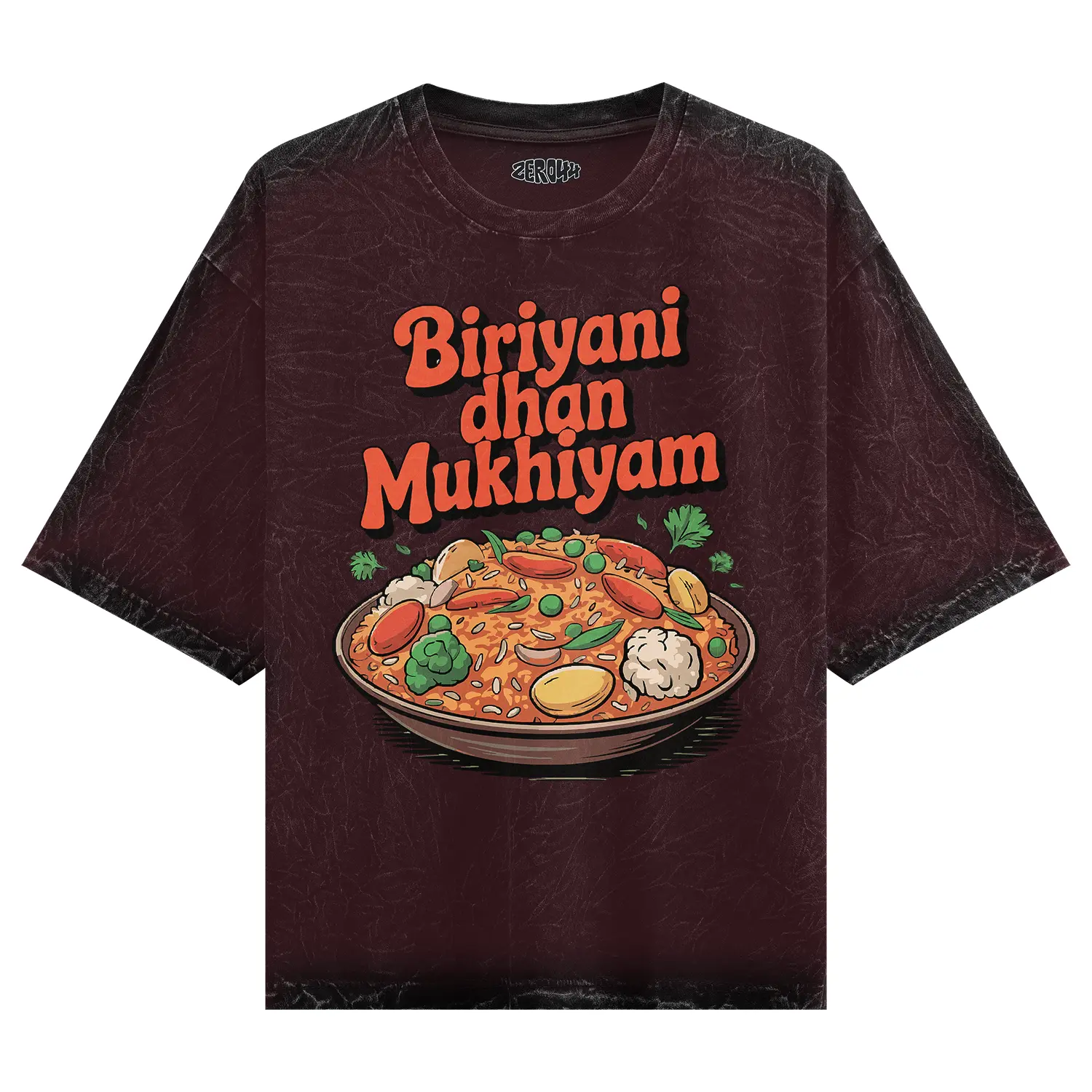 Biriyani Dhan Mukhiyam Veg Men/Unisex Acid Wash Oversized T-Shirt in Maroon Color