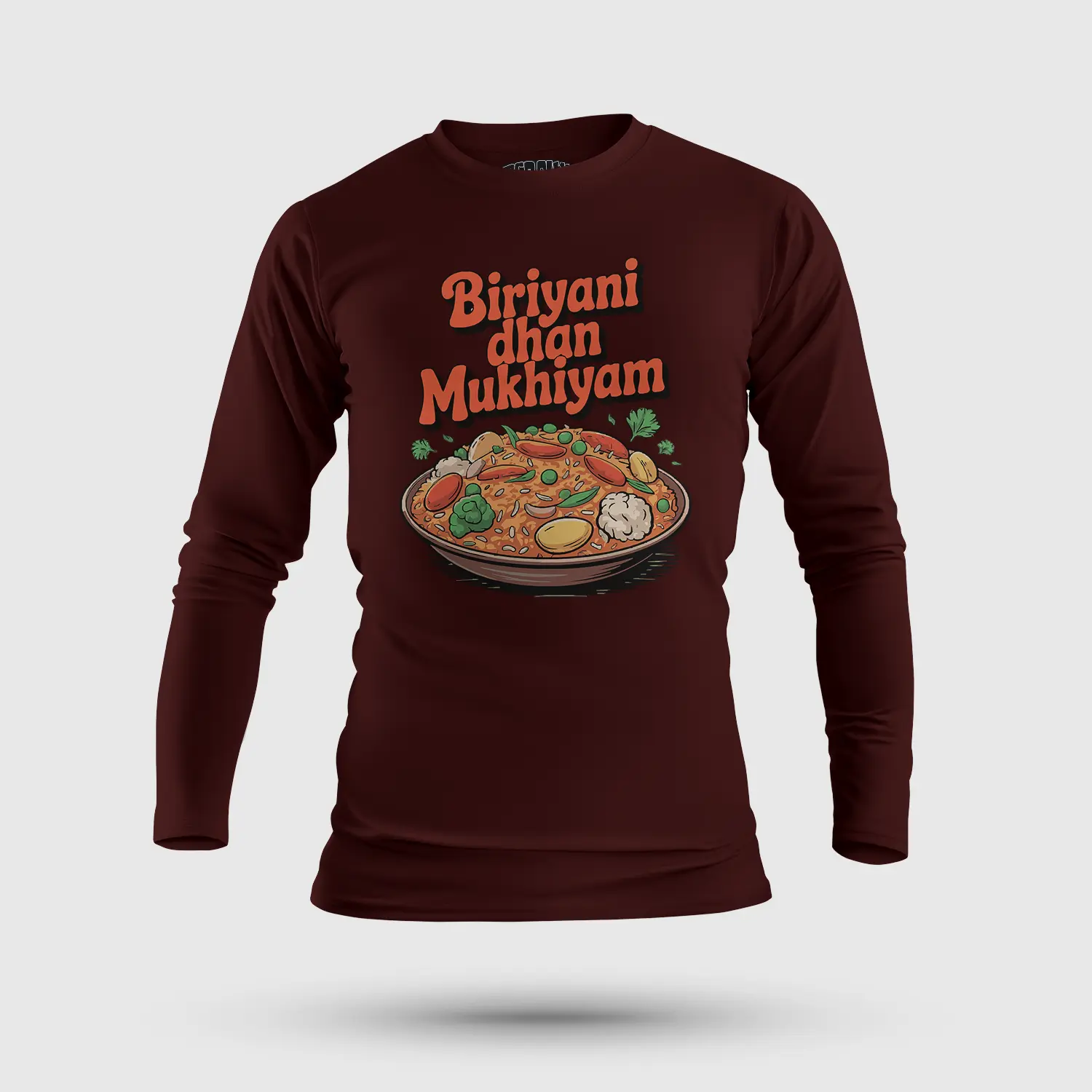 Biriyani Dhan Mukhiyam Veg Men/Unisex Long Sleeve T-Shirt in Maroon Color