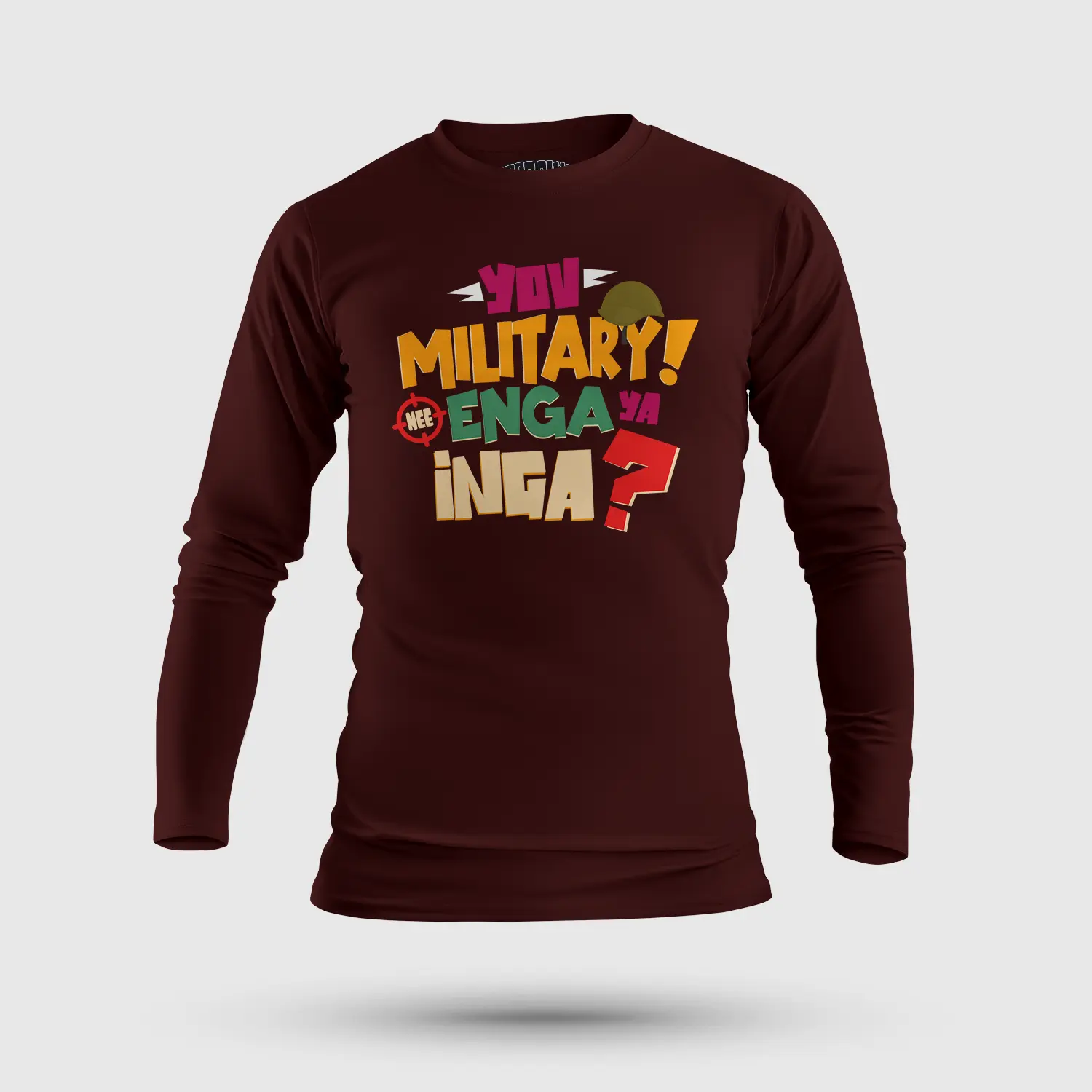 Yov Military, Nee Enga Ya Inga Men/Unisex Long Sleeve T-Shirt in Maroon Color