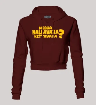 Neega Nallavara Kettavara Women's Crop Hoodies in Maroon Color
