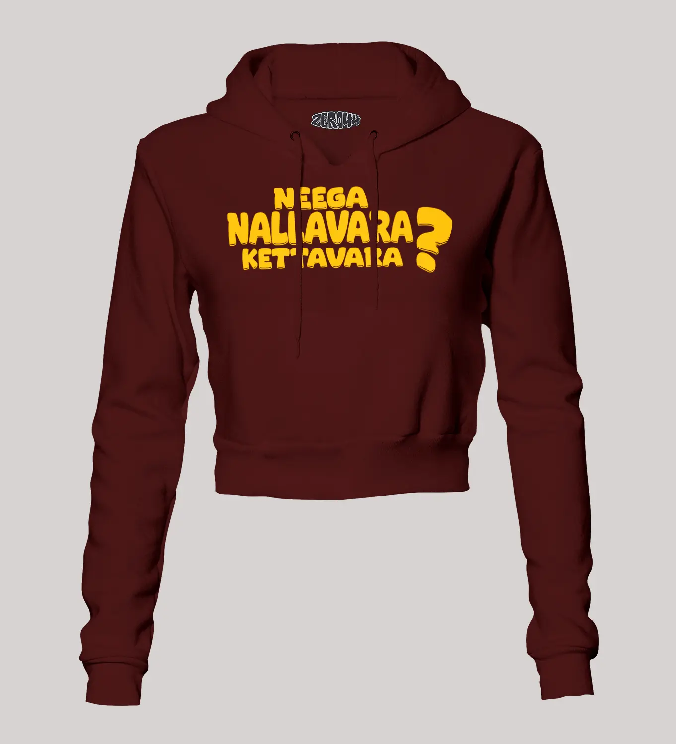 Neega Nallavara Kettavara Women's Crop Hoodies in Maroon Color