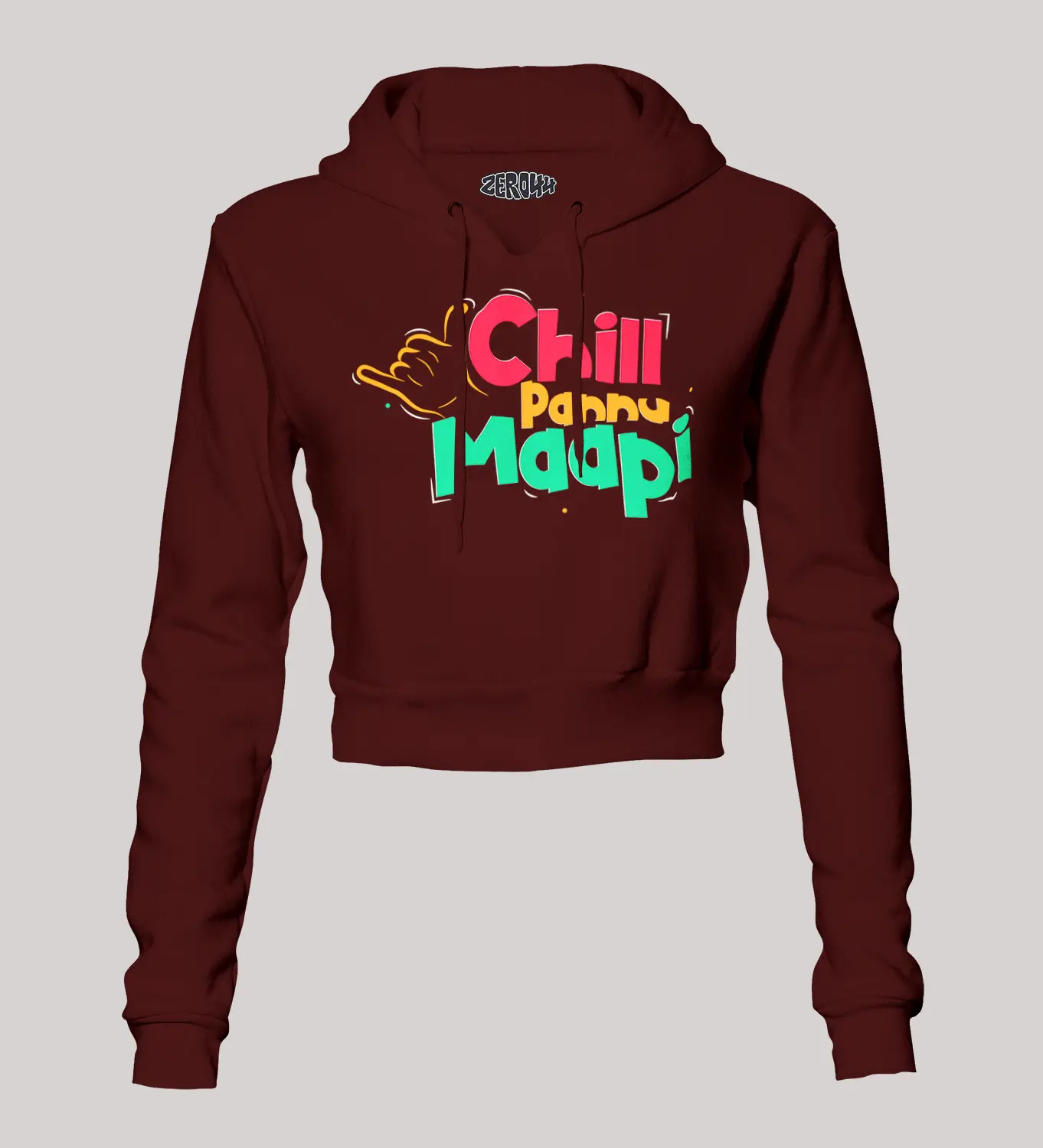 Chill Pannu Maapi Women's Crop Hoodies in Maroon Color