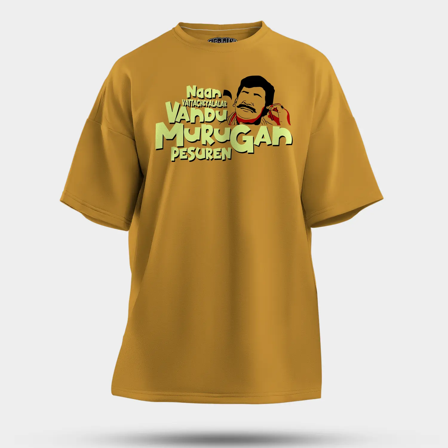 Naan Vattacheyalalar Vandu Murugan Pesuren Men/Unisex Oversized T-Shirt in Mustard Yellow Color