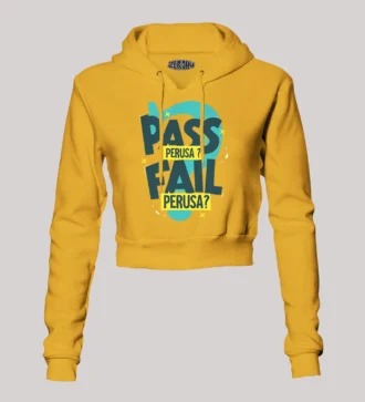 Pass Perusa Fail Perusa Women's Crop Hoodies in Mustard Yellow Color