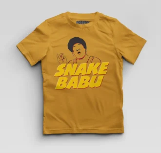 Snake Babu Boys Round Neck T-Shirt in Mustard Yellow Color