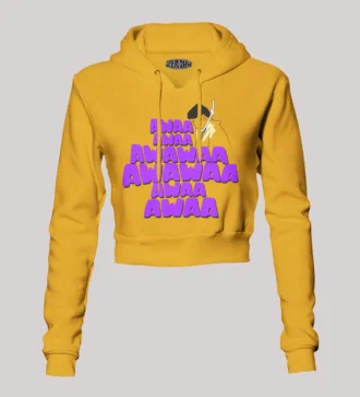 Awaa Awaa Awawaa Awawaa Awaa Awaa Women's Crop Hoodies in Mustard Yellow Color