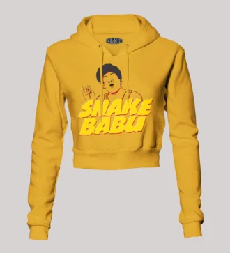 Snake Babu Women's Crop Hoodies in Mustard Yellow Color