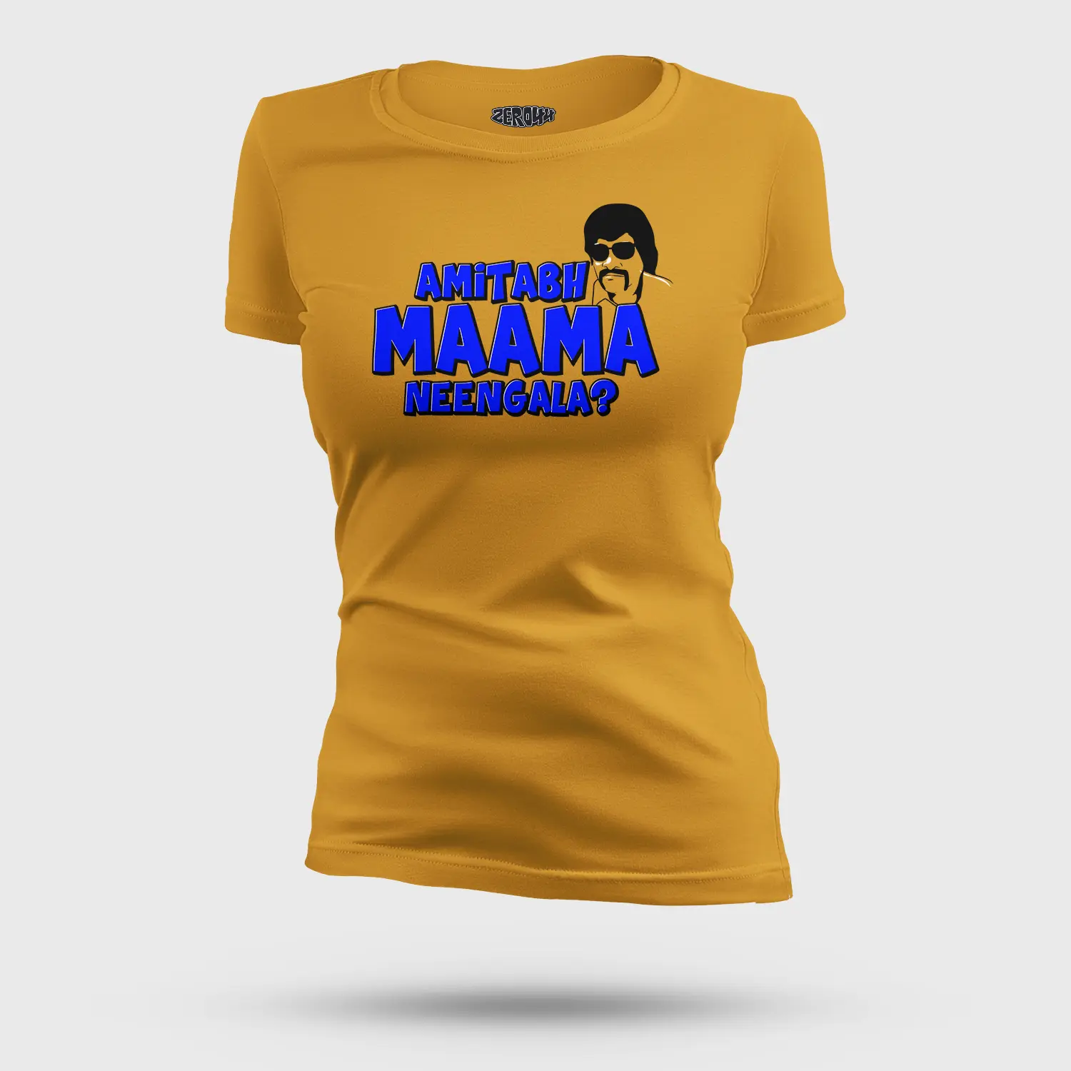 Amitabh Maama Neengala Women's T-Shirt in Mustard Yellow Color