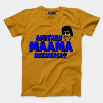 Amitabh Maama Neengala Men/Unisex T-Shirt in Mustard Yellow Color
