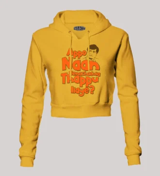 Appo Naan Nenachadula Thappu Ilaye Women's Crop Hoodies in Mustard Yellow Color