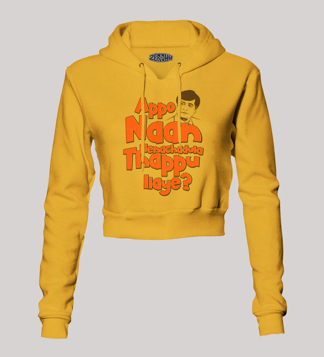 Appo Naan Nenachadula Thappu Ilaye Women's Crop Hoodies in Mustard Yellow Color